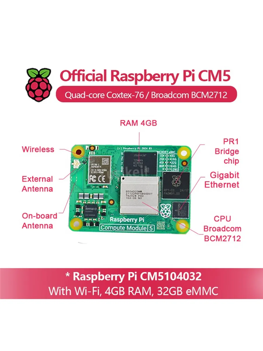 Raspberry Pi CM5, CM5104032 с 4 ГБ ОЗУ, WIFI, EMMC