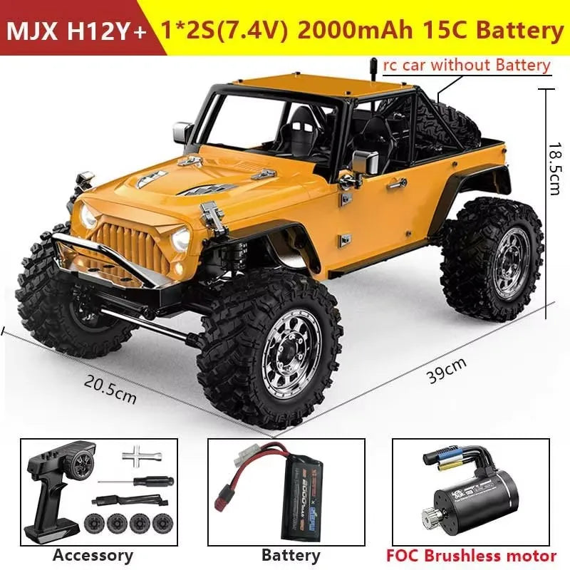 Краулер MJX H12Y + Плюс (желтый) 4WD 1:12 RTR / джип / внедорожник / радиоуправляемая машинка для бездорожья (FOC, Brushless)