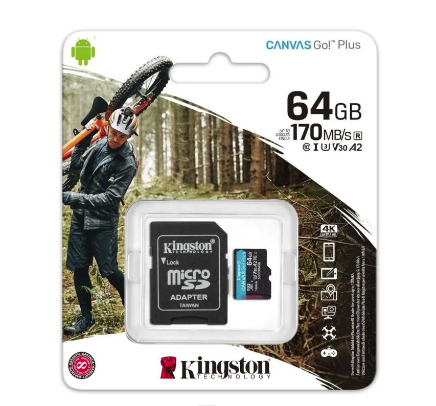 Карта памяти Kingston 64GB microSDXC Canvas Go Plus 170R A2 U3 V30 Single Pack w/o ADP