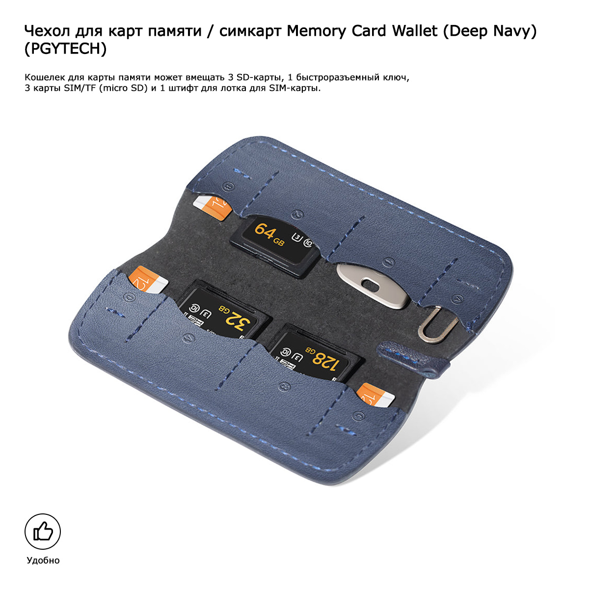 Чехол для карт памяти / симкарт Memory Card Wallet (Deep Navy) (PGYTECH) (P-CB-036)