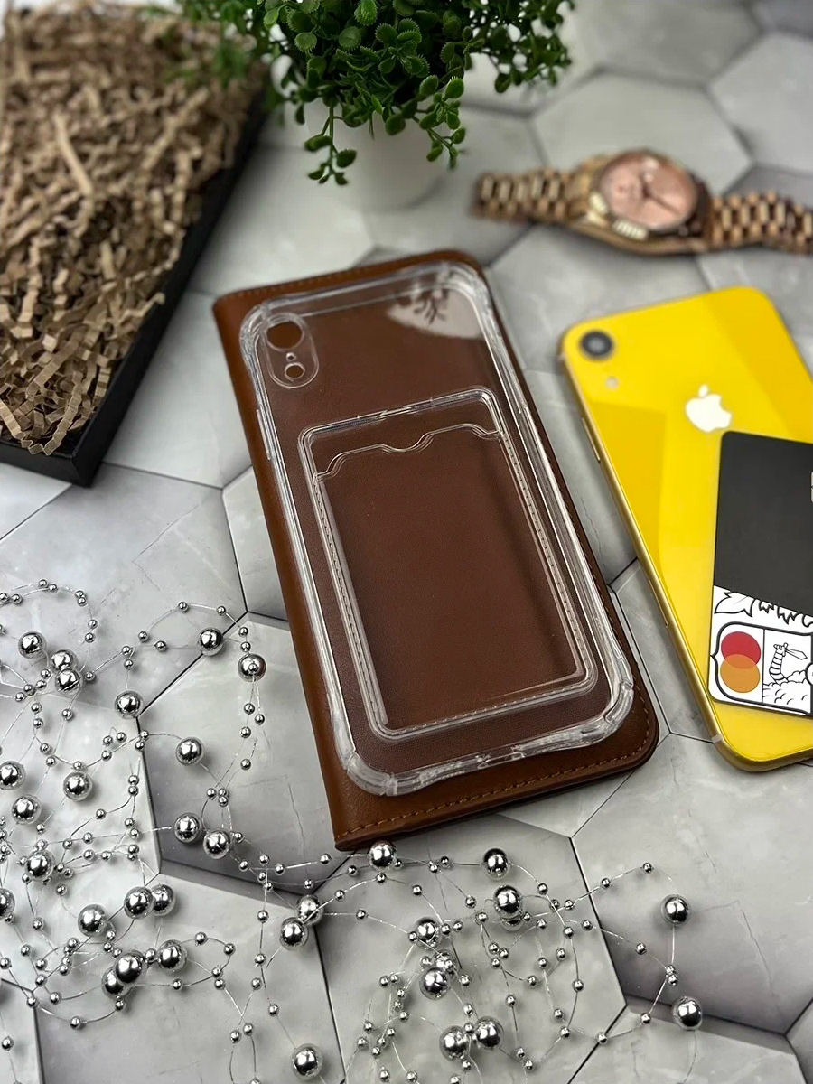 Чехол для iPhone / Айфон XR с карманом для карт (прозрачный)