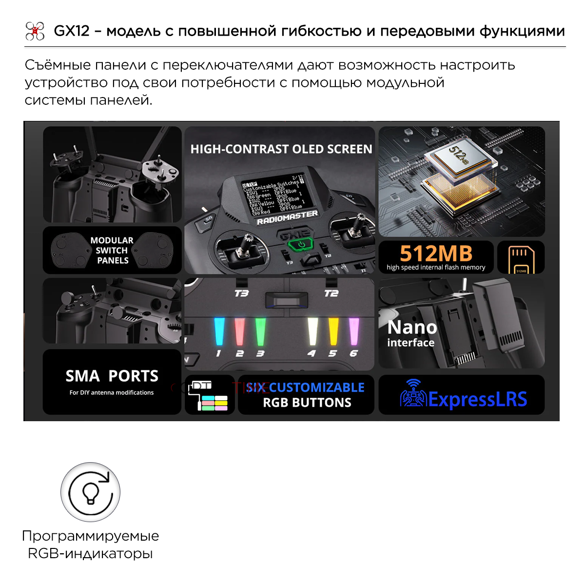 Аппаратура управления / пульт Radiomaster GX12 Dual-Band Gemini-X Radio Controller (M2)