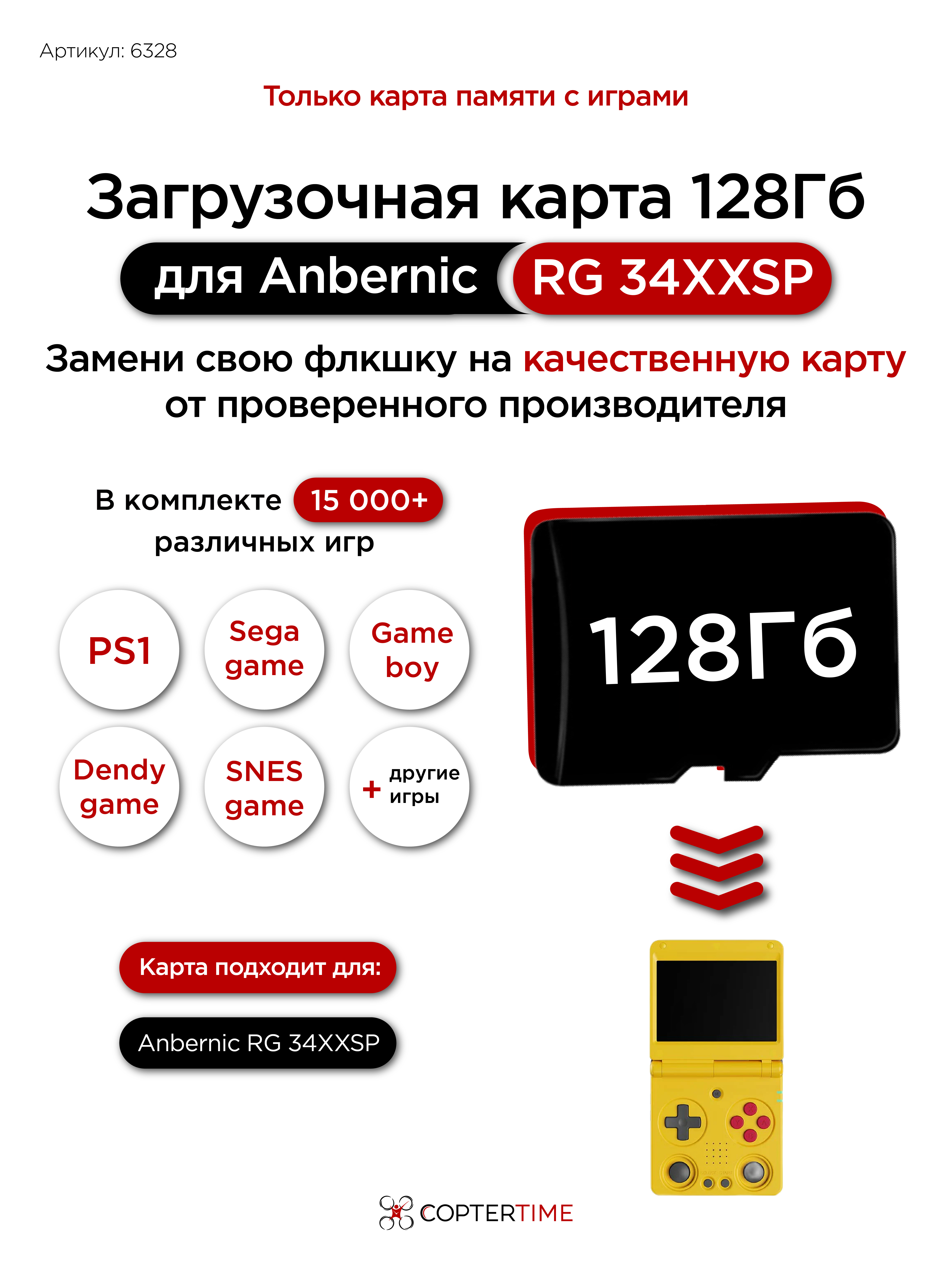 Карта 128Гб с играми для Anbernic RG 34XXSP (загрузочная)