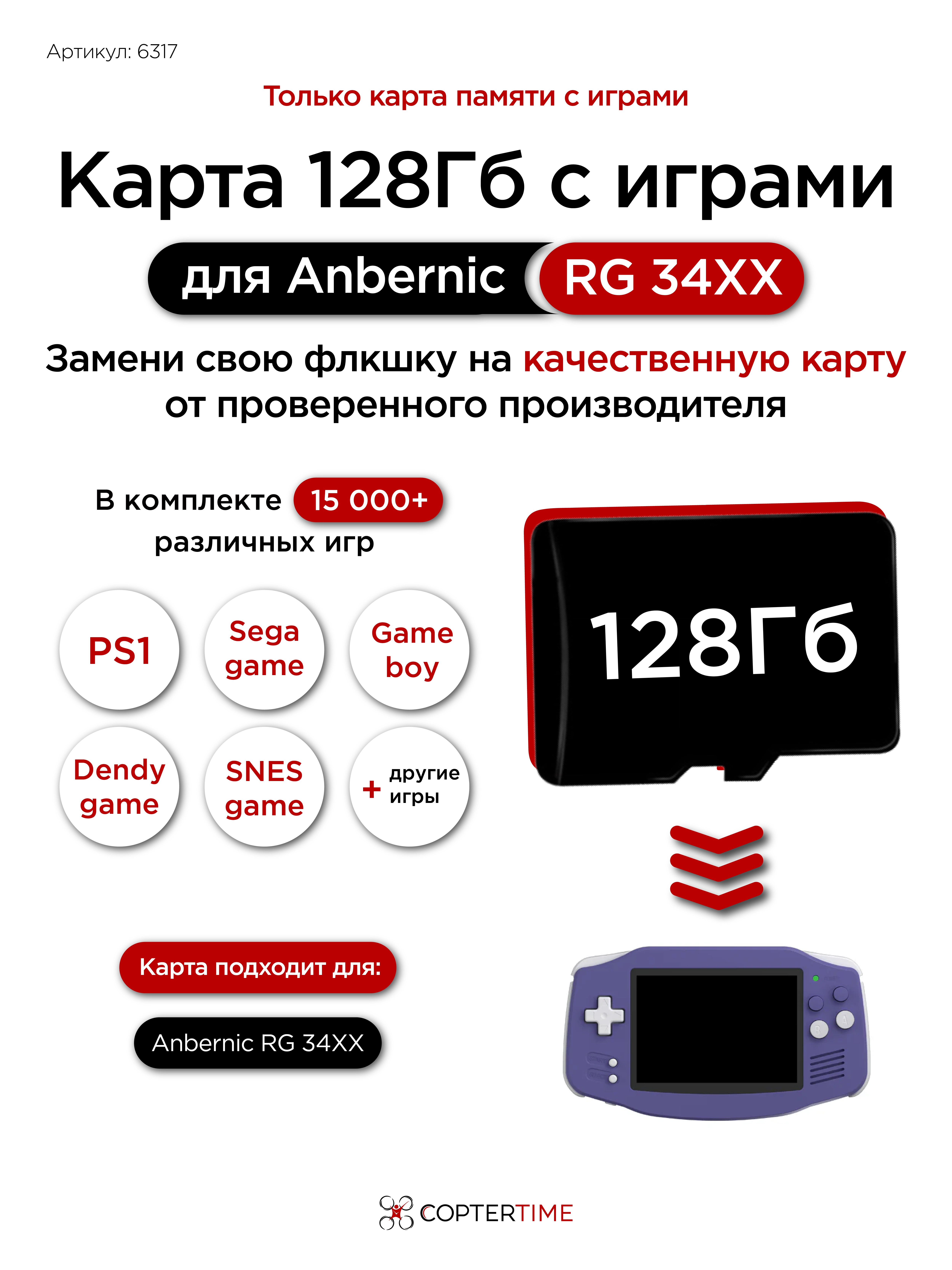 Карта 128Гб с играми для Anbernic RG 34XX (загрузочная)