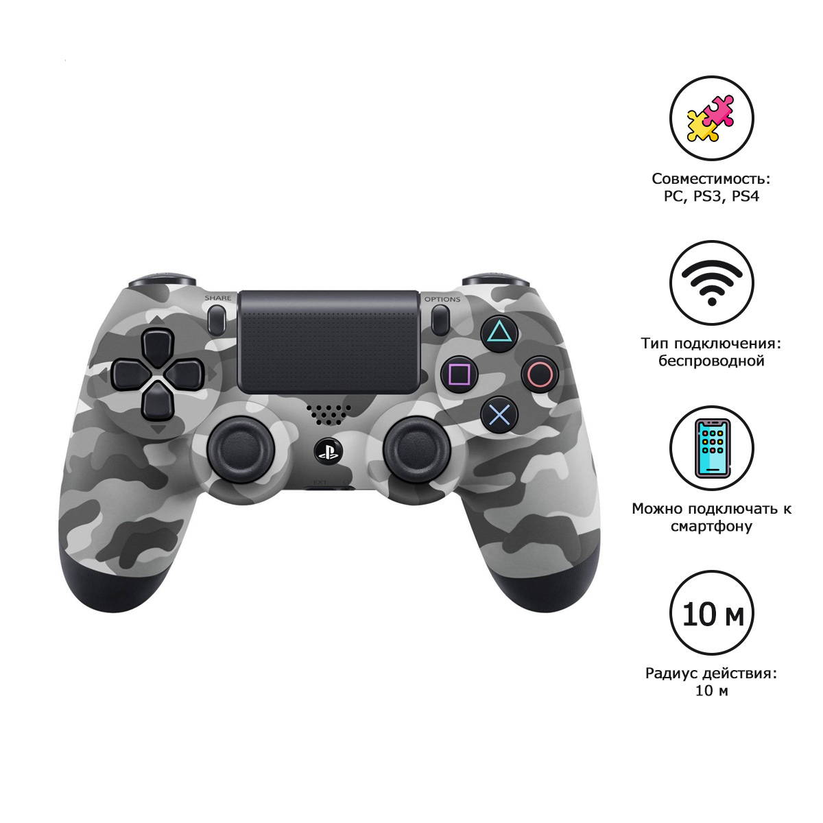 Геймпад для PlayStation 4 беспроводной джойстик DualShock 4 / для PS4 (Серый камуфляж) (OEM)
