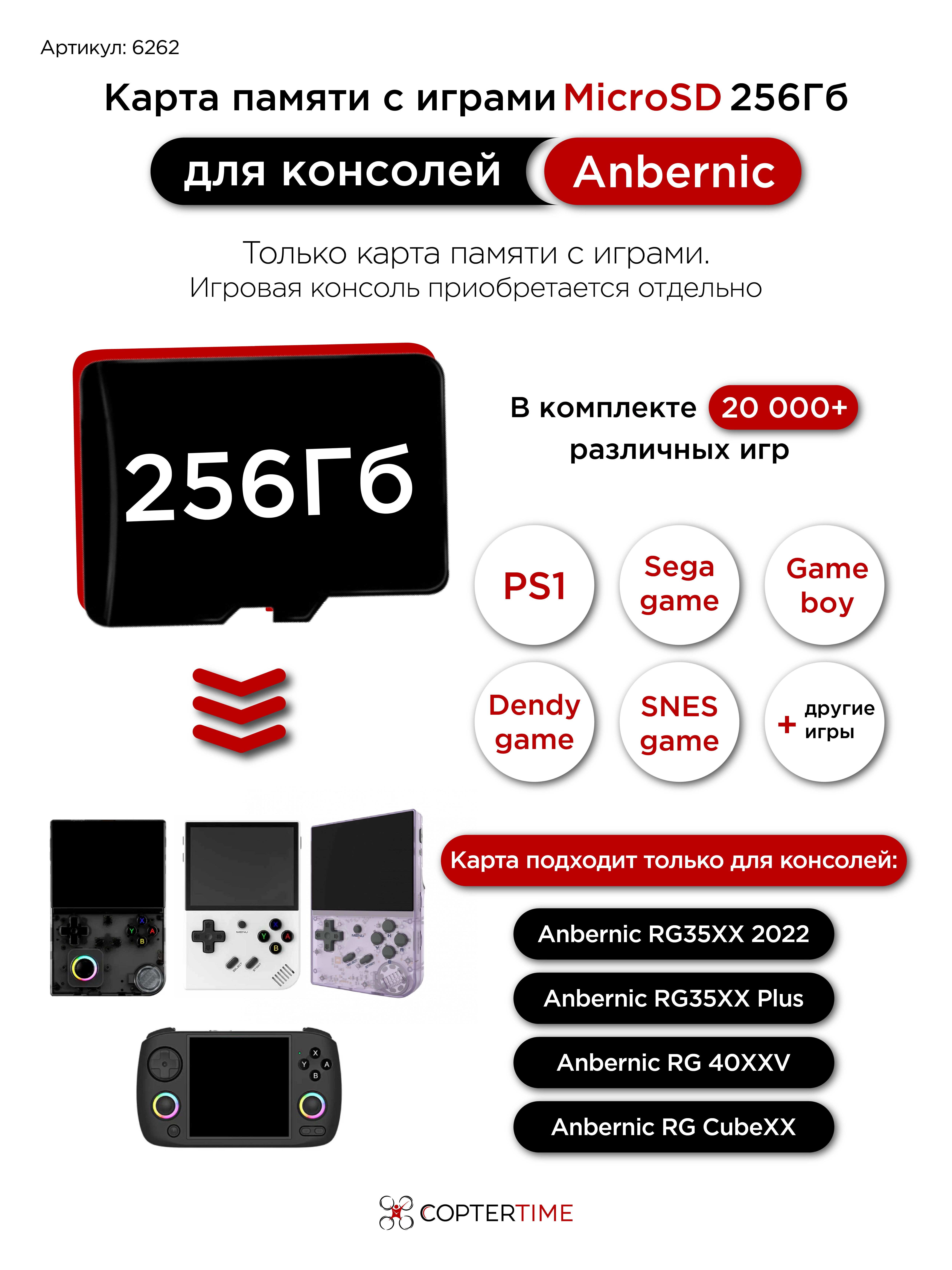 Карта 256Гб с играми для Anbernic  RG35XX / RG40XXV / RG CubeXX / RG 35XXSP