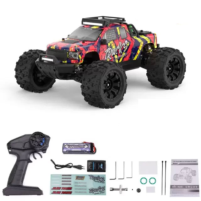 Монстр трак JIUSI PT14R Ford 1:14 желто-красный / радиоуправляемая машинка на пульте управления 4WD 3S, до 60 км/ч