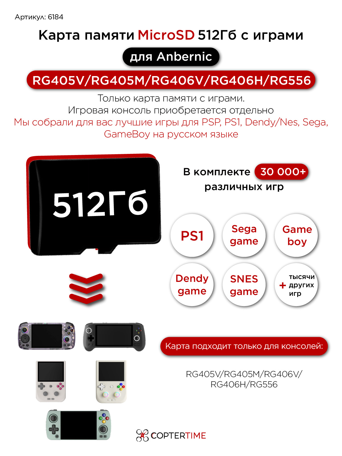 Карта памяти 512Гб с играми для Anbernic RG405V/RG405M/RG406V/RG406H/RG556 (MicroSD)